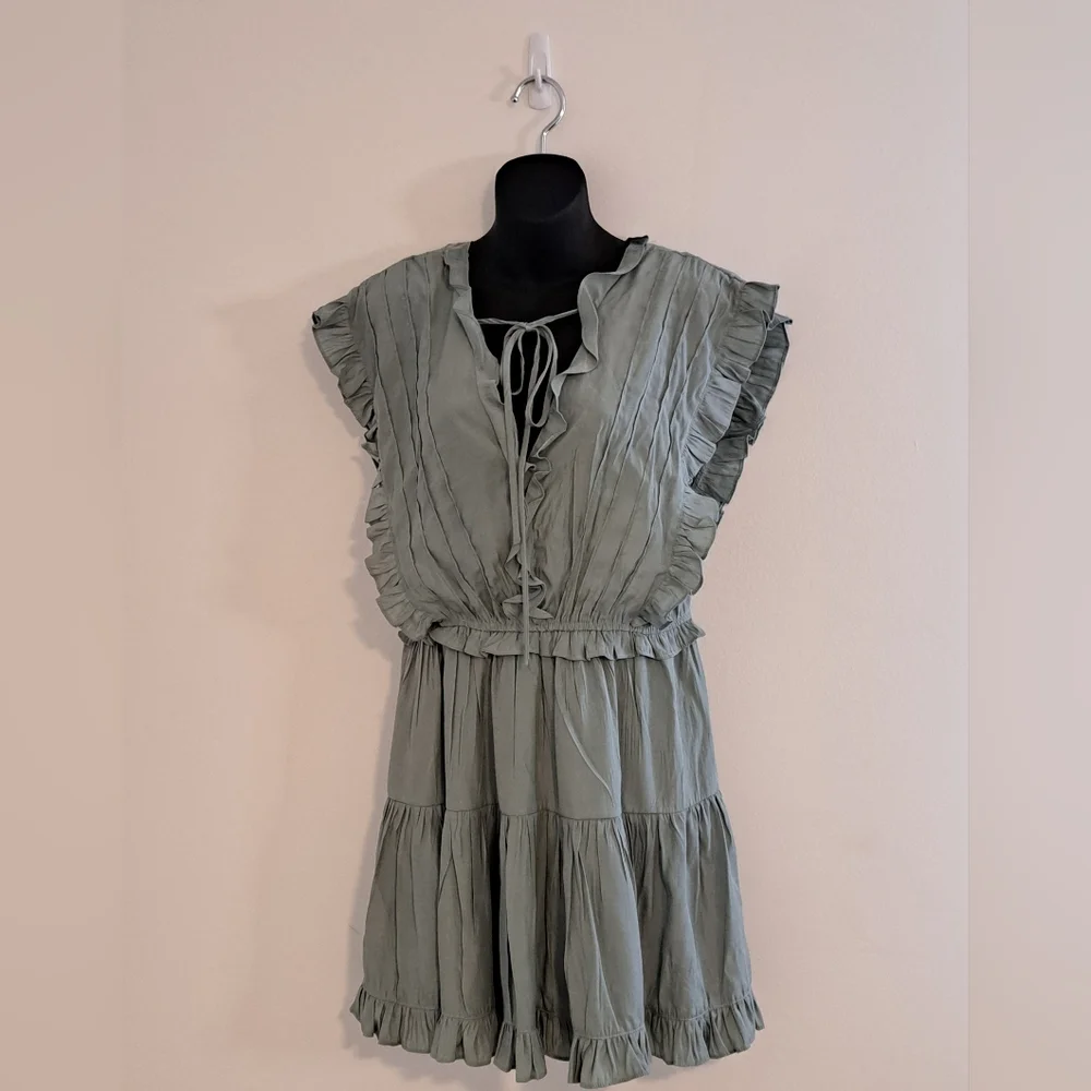 Mustard Seed Sage Lined Ruffle Mini Dress Misses Size Medium(8 - 10) - Picture 2 of 9